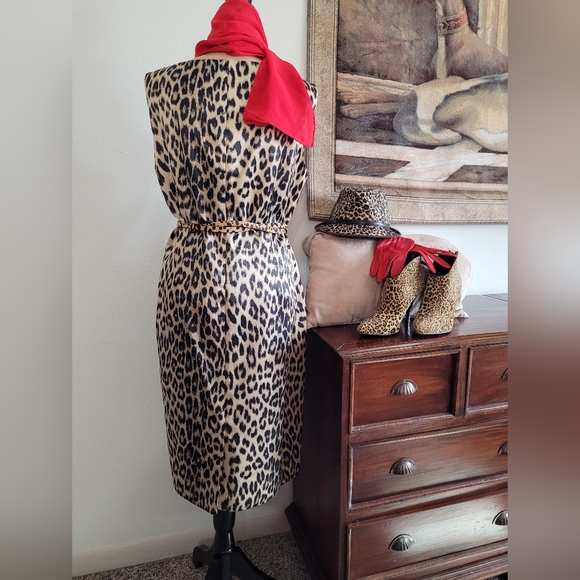 Kasper 14 Sheath leopard poly back zipper - Picture 2 of 6